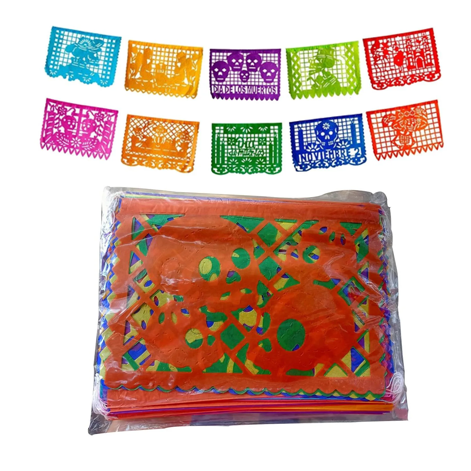 Papel picado de Día de Muertos de colores